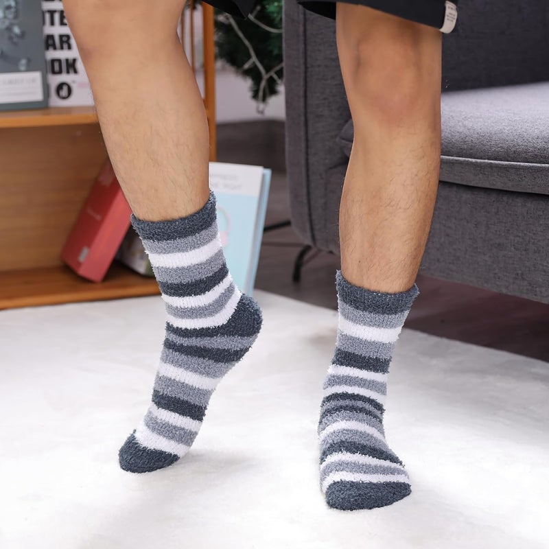 LINEMIN Mens Fuzzy Socks Cozy Fluffy Winter Warm Slipper Socks Microfiber Soft Home Sleeping Socks 5/6 Pairs - Image 3